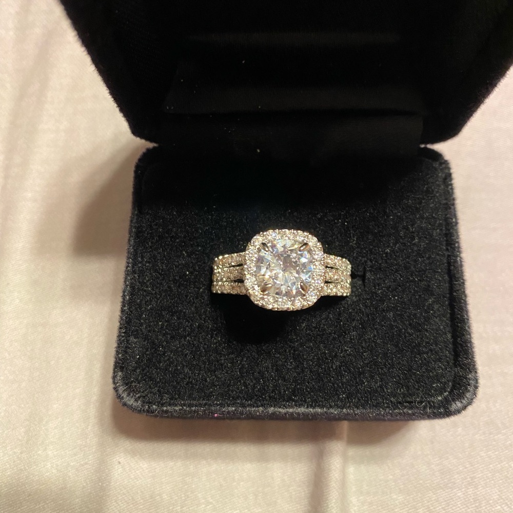 2 Carat Halo Moissanite Diamond Sterling Silver Ring